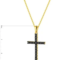 Zawieszka z żółtego złota z czarnymi brylantami - krzyż - 0,36 ct - próba 375