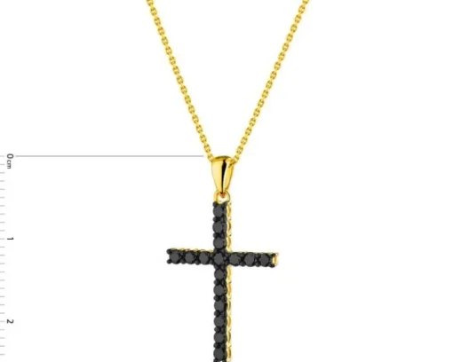 Zawieszka z żółtego złota z czarnymi brylantami - krzyż - 0,36 ct - próba 375