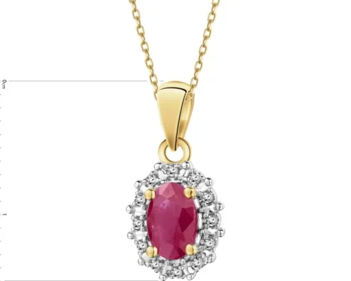 Zawieszka z żółtego złota z diamentami i rubinem - próba 585