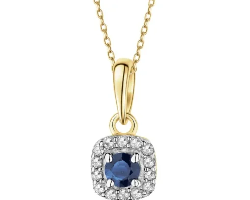 Zawieszka z żółtego złota z diamentami i szafirem - próba 585