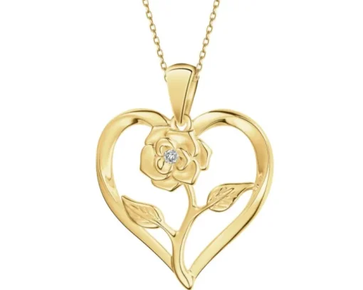 Zawieszka z żółtego złota z diamentem - serce, kwiat - 0,004 ct - próba 375
