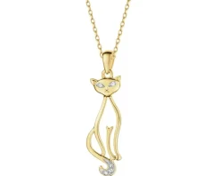 Zawieszka z żółtego złota z diamentami - kot - 0,02 ct - próba 375