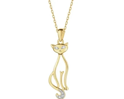 Zawieszka z żółtego złota z diamentami - kot - 0,02 ct - próba 375