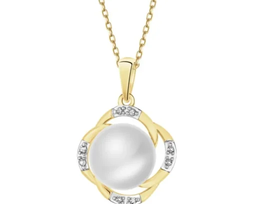 Zawieszka z żółtego złota z diamentami i perłą - próba 585