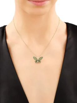 Zawieszka z żółtego złota z diamentami i granatami - motyl - próba 585