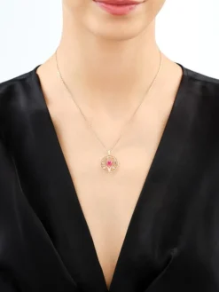 Zawieszka z żółtego złota z diamentami i rubinem syntetycznym - drzewko, serce - próba 375