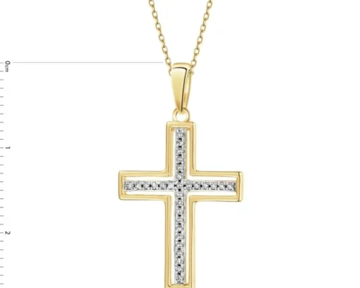 Zawieszka z żółtego złota z diamentami - krzyż - 0,06 ct - próba 585