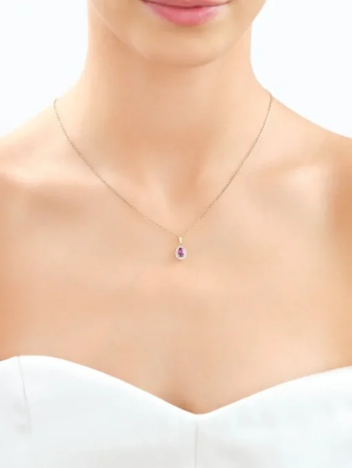 Zawieszka z żółtego złota z diamentami i rodolitem - próba 585