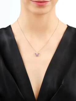 Zawieszka z żółtego złota z diamentami i kamieniami ozdobnymi - motyl - próba 585