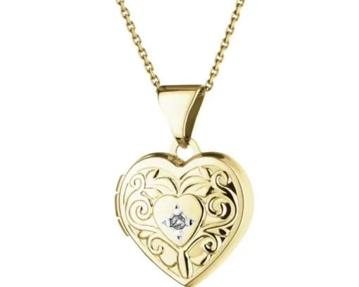Zawieszka z żółtego złota z diamentem - puzderko - serce - 0,005 ct - próba 585