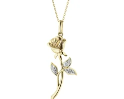 Zawieszka z żółtego złota z diamentami - róża, kwiat - 0,01 ct - próba 585
