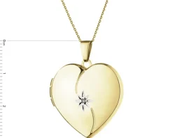 Zawieszka z żółtego złota z diamentem - puzderko - serce - 0,005 ct - próba 585