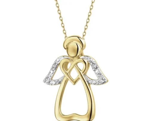 Zawieszka z żółtego złota z diamentami - aniołek, serce - 0,01 ct - próba 375