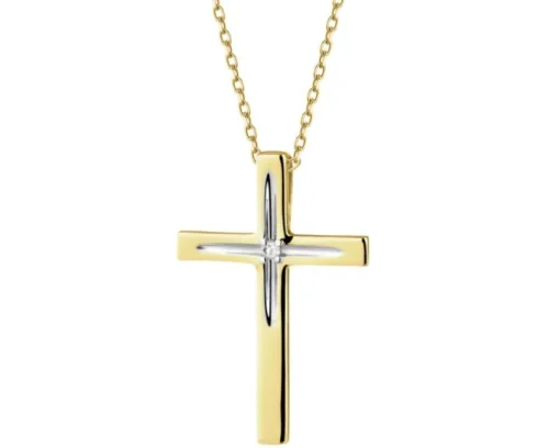 Zawieszka z żółtego złota z diamentem - krzyż - 0,004 ct - próba 585