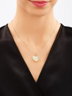 Zawieszka z żółtego złota z diamentem - puzderko - serce - 0,005 ct - próba 585