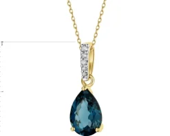 Zawieszka z żółtego złota z diamentami i topazem London Blue - próba 585