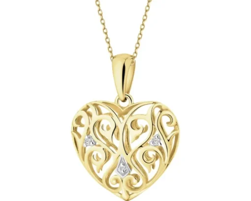 Zawieszka z żółtego złota z diamentami - serce - 0,01 ct - próba 585