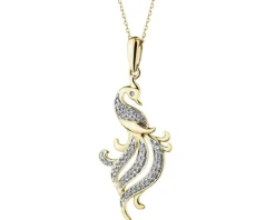 Zawieszka z  żółtego złota z diamentami - feniks - 0,15 ct - próba 585