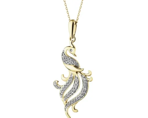 Zawieszka z  żółtego złota z diamentami - feniks - 0,15 ct - próba 585