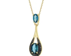 Zawieszka z żółtego złota z diamentami czarnymi i topazami London Blue - próba 585