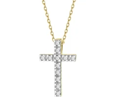 Zawieszka z żółtego złota z diamentami - krzyż - 0,03 ct - próba 585