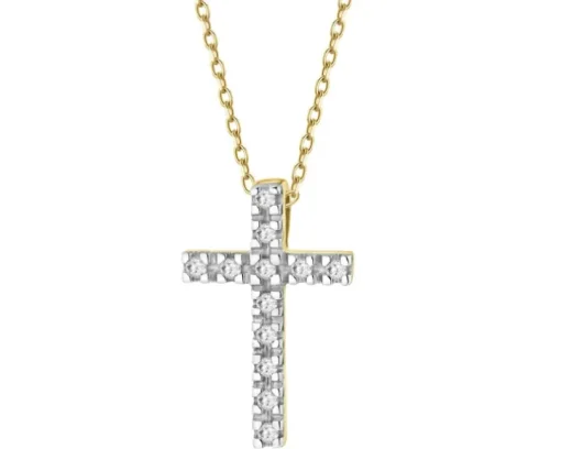 Zawieszka z żółtego złota z diamentami - krzyż - 0,03 ct - próba 585