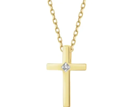 Zawieszka z żółtego złota z diamentem - krzyż - 0,004 ct - próba 375