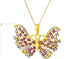 Zawieszka z żółtego złota z diamentami i kamieniami szlachetnymi - motyl - próba 585