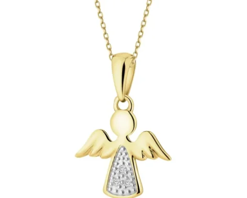 Zawieszka z żółtego złota z diamentami - aniołek - 0,01 ct - próba 375