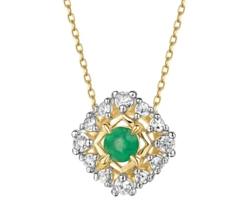 Zawieszka z żółtego złota z diamentami i szmaragdem - próba 585