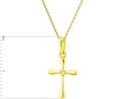 Zawieszka z żółtego złota z diamentem - krzyż - 0,005 ct - próba 585