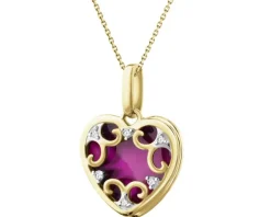 Zawieszka z żółtego złota z diamentami i emalią - serce - 0,01 ct - próba 375