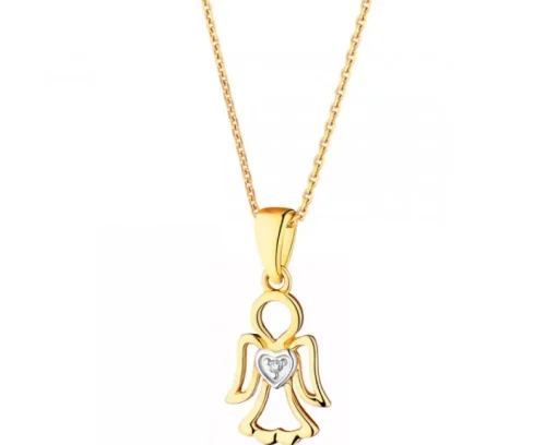 Zawieszka z żółtego złota z diamentem - aniołek, serce - 0,004 ct - próba 375