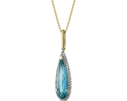 Zawieszka z żółtego złota z diamentami i topazem London Blue - próba 585