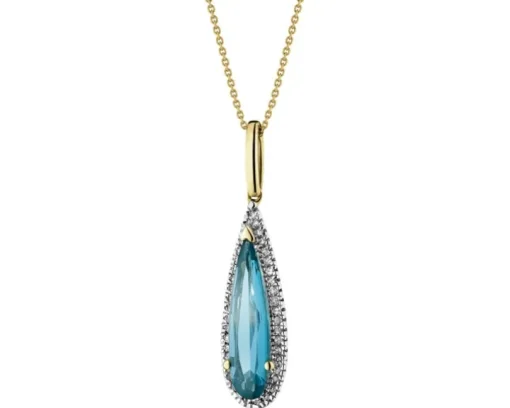 Zawieszka z żółtego złota z diamentami i topazem London Blue - próba 585