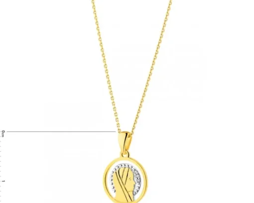Zawieszka z żółtego złota z diamentami - medalik Matka Boska - 0,009 ct - próba 375