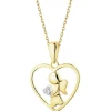 Zawieszka z żółtego złota z diamentem - serce, aniołek - 0,003 ct - próba 585