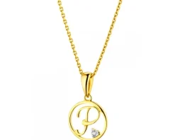 Zawieszka z żółtego złota z diamentem - litera P - 0,003 ct - próba 585