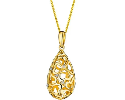 Zawieszka z żółtego złota z diamentami - koniczyny - 0,02 ct - próba 585