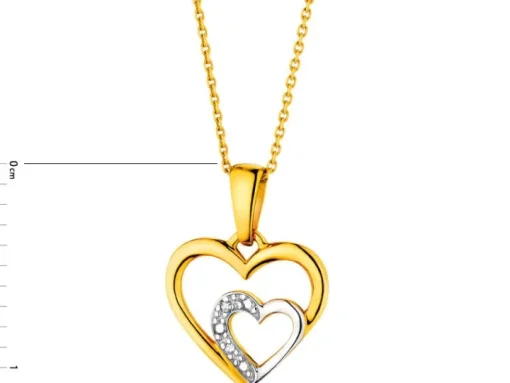 Zawieszka z żółtego złota z diamentami - serca - 0,004 ct - próba 585