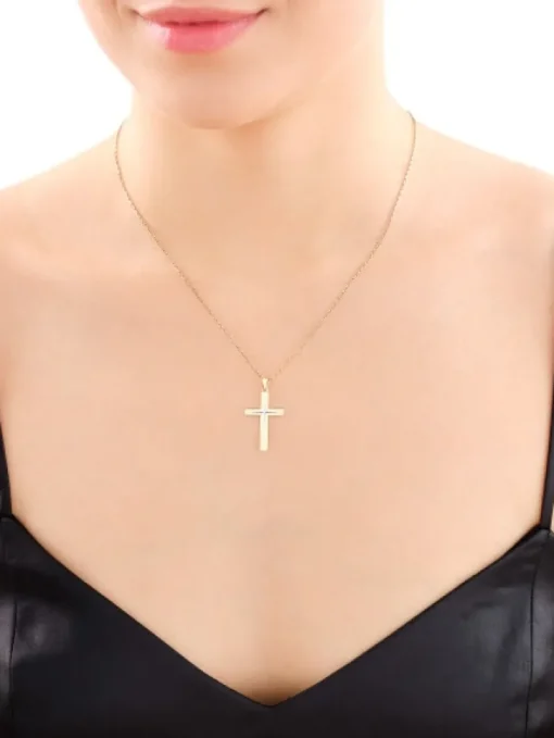 Zawieszka z żółtego złota z diamentem - krzyż - 0,005 ct - próba 585