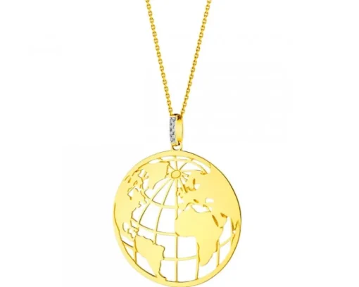Zawieszka z żółtego złota z diamentami - kula ziemska - 0,01 ct - próba 375