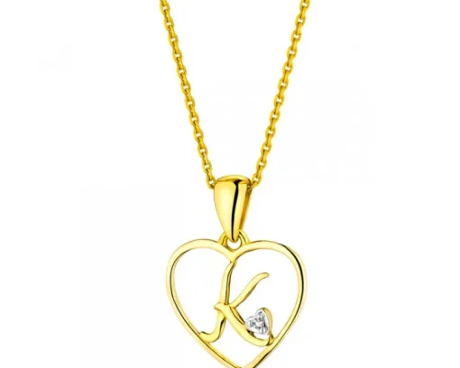 Zawieszka z żółtego złota z diamentem - litera K, serce - 0,005 ct - próba 375