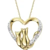 Zawieszka z żółtego złota z diamentami - koty, serce - 0,02 ct - próba 375