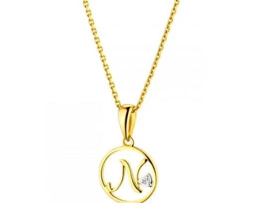 Zawieszka z żółtego złota z diamentem - litera N - 0,003 ct - próba 585