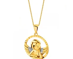 Zawieszka z żółtego złota z diamentami - aniołek - 0,01 ct - próba 375