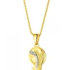 Zawieszka z żółtego złota z diamentami - medalik Matka Boska - 0,006 ct - próba 375