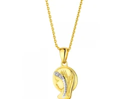 Zawieszka z żółtego złota z diamentami - medalik Matka Boska - 0,006 ct - próba 375