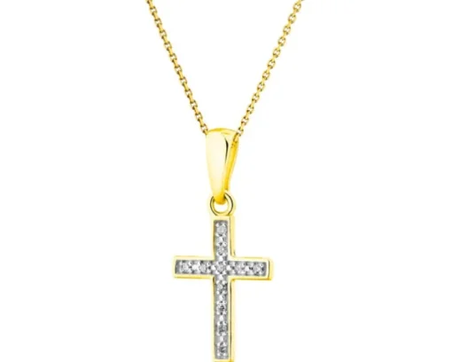 Zawieszka z żółtego złota z diamentami - krzyż - 0,02 ct - próba 375