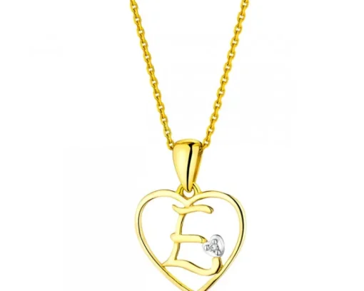 Zawieszka z żółtego złota z diamentem - litera E, serce - 0,005 ct - próba 375